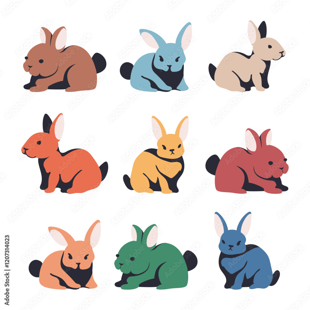 Naklejka premium Colorful rabbits vector set isolated on a white background.