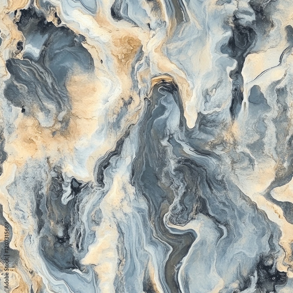Obraz premium Abstract Swirling Marble Texture in Blues and Beige Tones