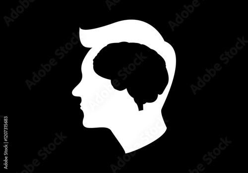 El cerebro humano. El cerebro masculino. Psicología o psiquiatría. Salud mental. La oscuridad de la mente, en blanco y negro