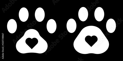 Paw vector foot trail print. Animal tracks isolated on black background, backgrounds, vector icon Illustration