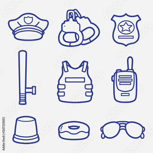 set of police with outline style good for symbol, logo, coloring book, coloring page, etc