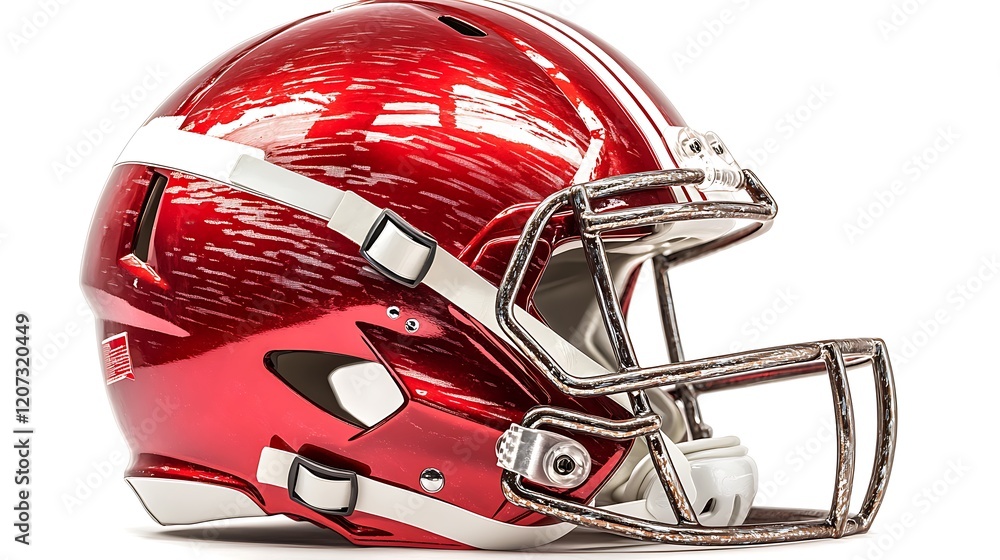 red football helmet with silver accents against a white background. red football helmet with silver accents against a white background.