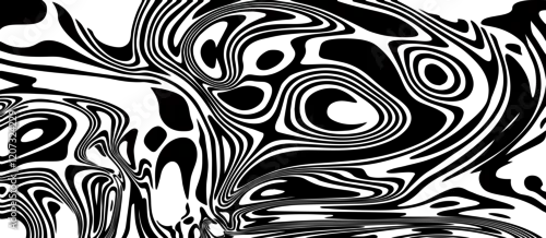 Obraz Abstract wavy line psychedelic background. Vector black and white hypnotic twirl. Twisted waves optical Illusion pattern. Retro Y2k aesthetic groovy distorted swirl pattern. Hippie 70s background