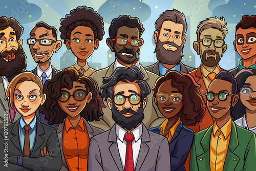 A group of people are standing in a crowd, all wearing suits and ties. They appear serious and confident, giving off the impression of a team ready to tackle complex challenges.