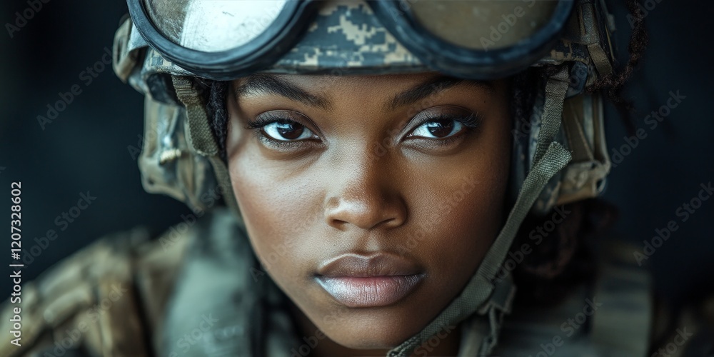 Young woman in military uniform ready for action. Represents bravery, protection, and service to the country. Young woman in military uniform ready for action. Represents bravery, protection, and service to the country.