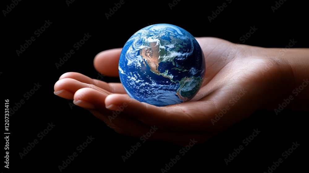 Human Connection with Nature Holding a Small Earth Symbolizing Environmental Responsibility and Care Human Connection with Nature Holding a Small Earth Symbolizing Environmental Responsibility and Care