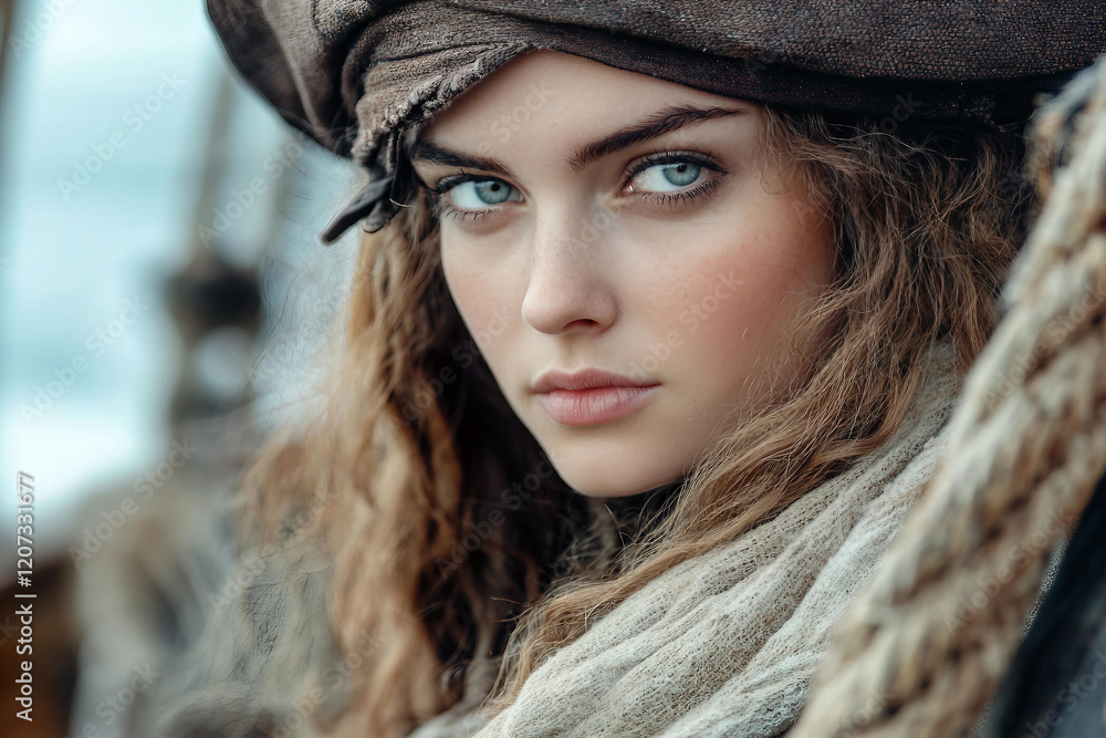 An attractive woman in a pirate costume and hat, ai generative image An attractive woman in a pirate costume and hat, ai generative image