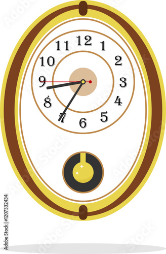 Vintage wall clock, retro watch isolated on white background with shadow. Vector, designer illustration. Vector.