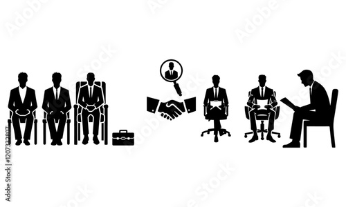 Corporate Hiring and Candidate Selection Process Silhouette Vector Illustration