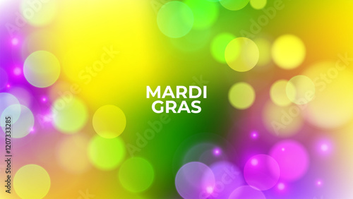 Mardi Gras background. Bokeh lights and vibrant color gradients. Festive graphic template for Fat Tuesday holiday celebration. Vector illustration.