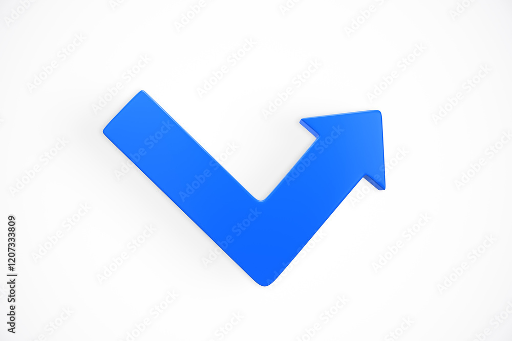 Blue arrow-shaped checkmark pointing upwards on a white background. 3D Rendering Blue arrow-shaped checkmark pointing upwards on a white background. 3D Rendering