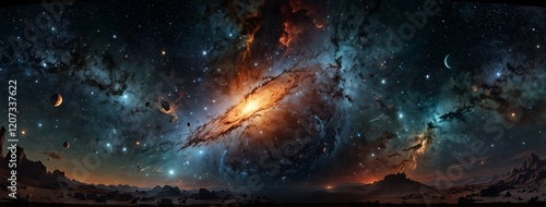 A mesmerizing HDRI spherical panorama of a space scene, showcasing the beauty of a nebula and stars in a detailed 360-degree equirectangular environment map