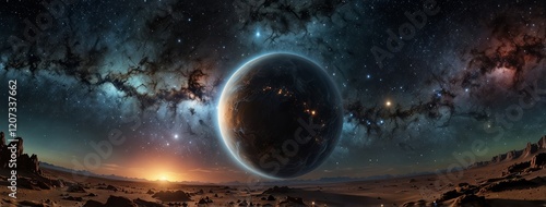 A mesmerizing HDRI spherical panorama of a space scene, showcasing the beauty of a nebula and stars in a detailed 360-degree equirectangular environment map