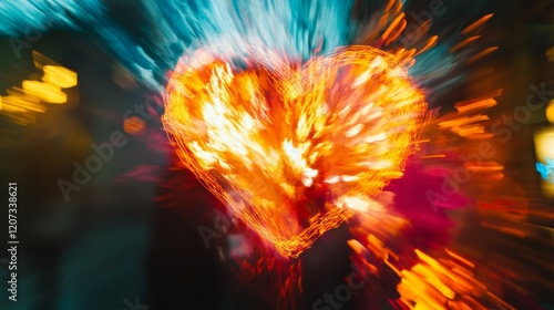 Illuminated abstract heart radiating vibrant colors in a dynamic artistic representation