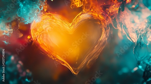 Fluid heart captured through long exposure technique reveals vibrant colors and dynamic motion