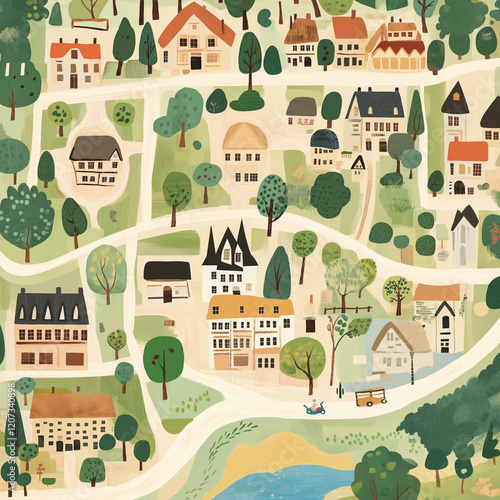 Kids Town Map Illustration in Retro Style