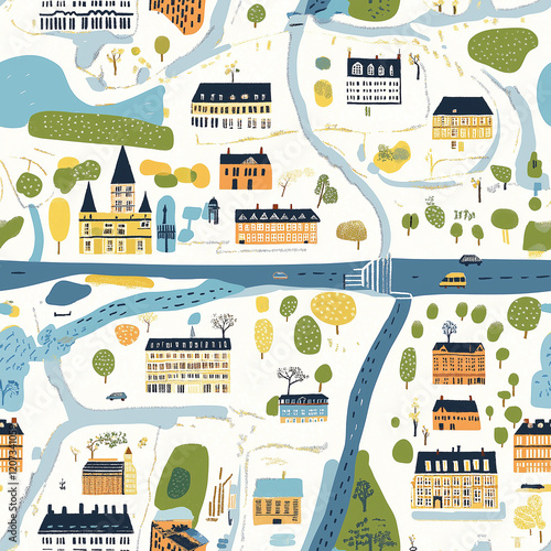 Map Illustration Seamless Pattern in Retro Style