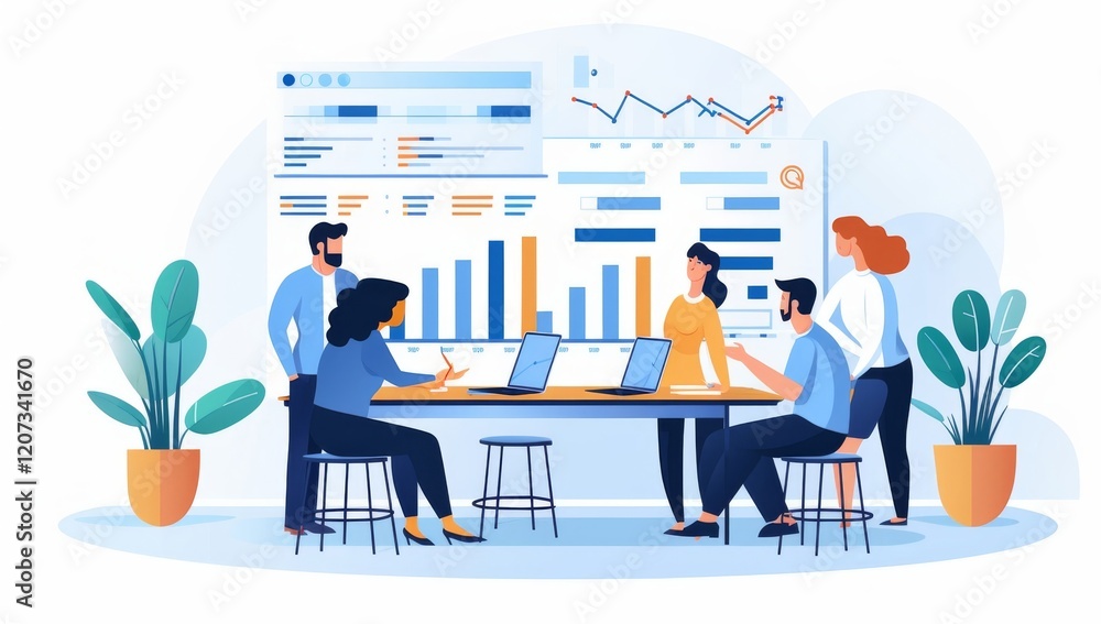 Business Team Meeting: Analyzing Data and Charts for Growth Strategies Business Team Meeting: Analyzing Data and Charts for Growth Strategies