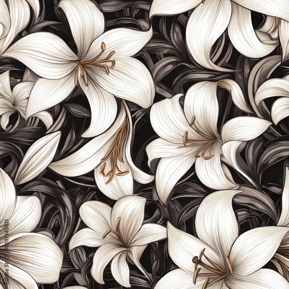 Elegant White Lilies Dark Background Floral Design Elegant White Lilies Dark Background Floral Design