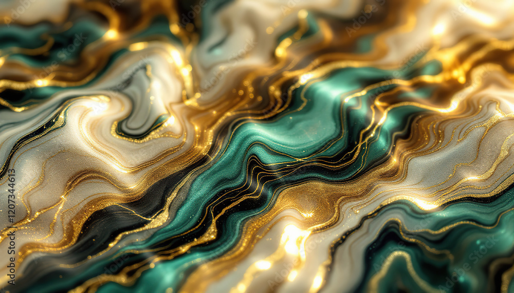 Abstract Swirling Emerald Gold And White Marble Texture Abstract Swirling Emerald Gold And White Marble Texture