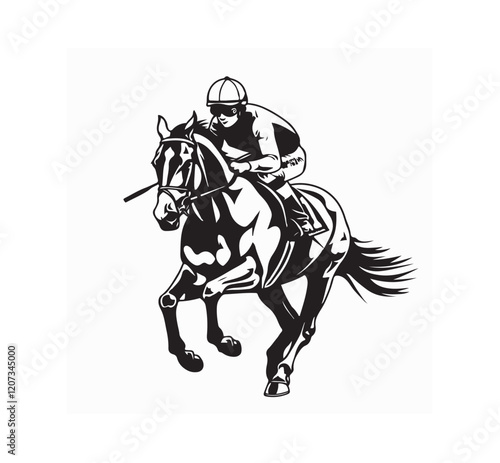 Horse Racing with Jockey Vector Logo Design Vector on white background.