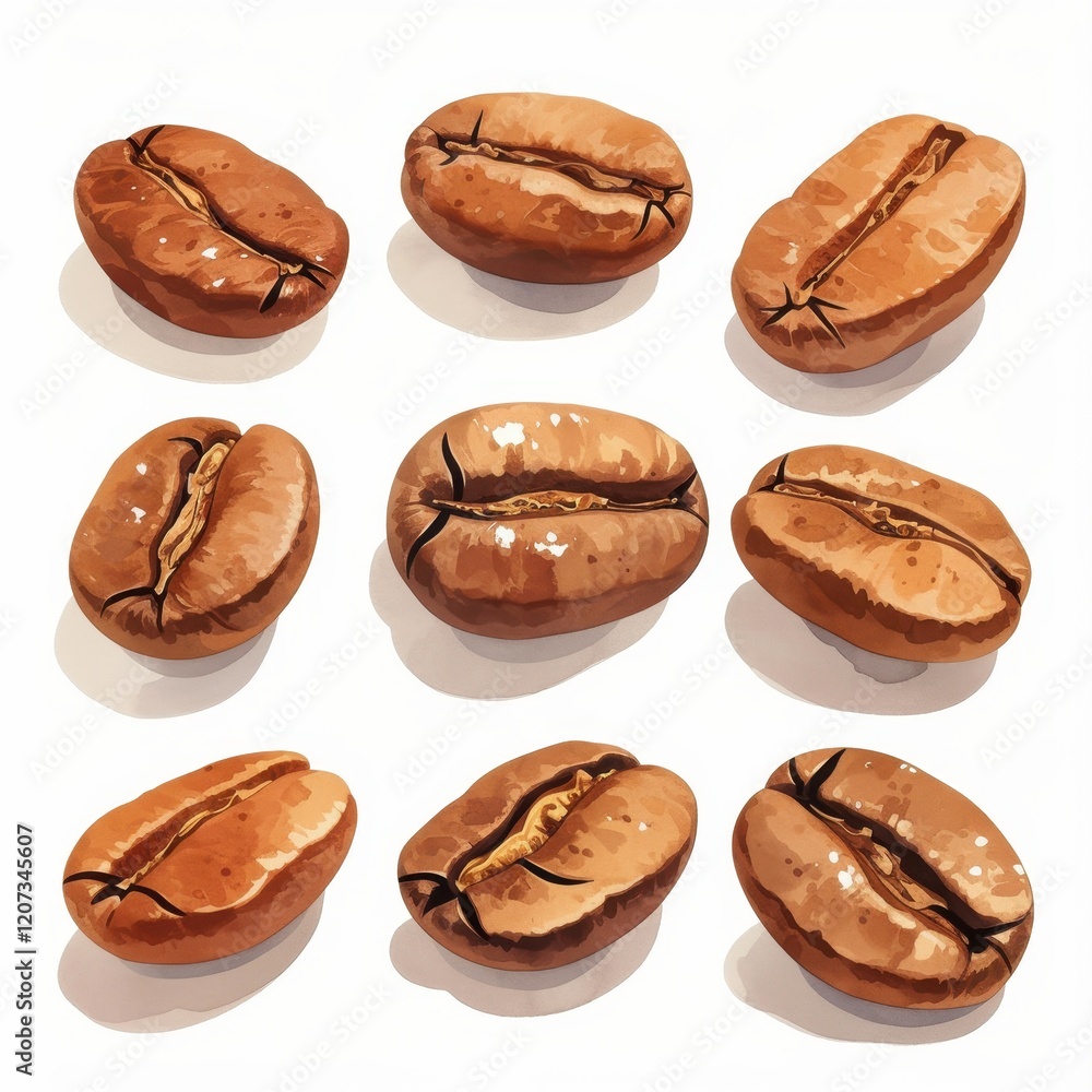 Fototapeta premium Nine Roasted Coffee Beans Detailed Close up Studio Shot High Resolution Image