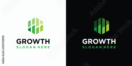 Growth chart vector logo design in hexagon shape with modern, simple, clean and abstract style. Icon for business, consulting, financial and personal branding.