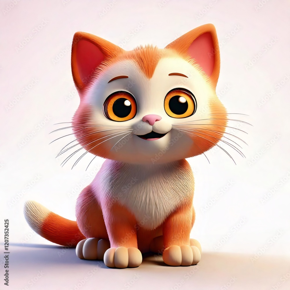 Fototapeta premium Adorable cartoon kitten sitting and smiling, a 3d render