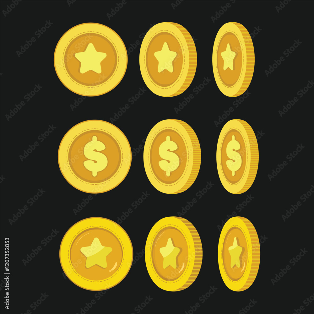3d gold coin set isolated on a black background vector illustration 3d gold coin set isolated on a black background vector illustration
