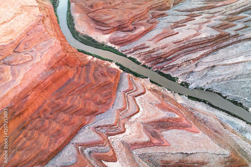 Aerial view of Rio San Juan's meandering path through Utah landscapes