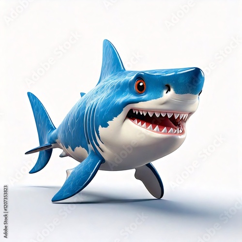 Cartoon great white shark smiling and showing teeth