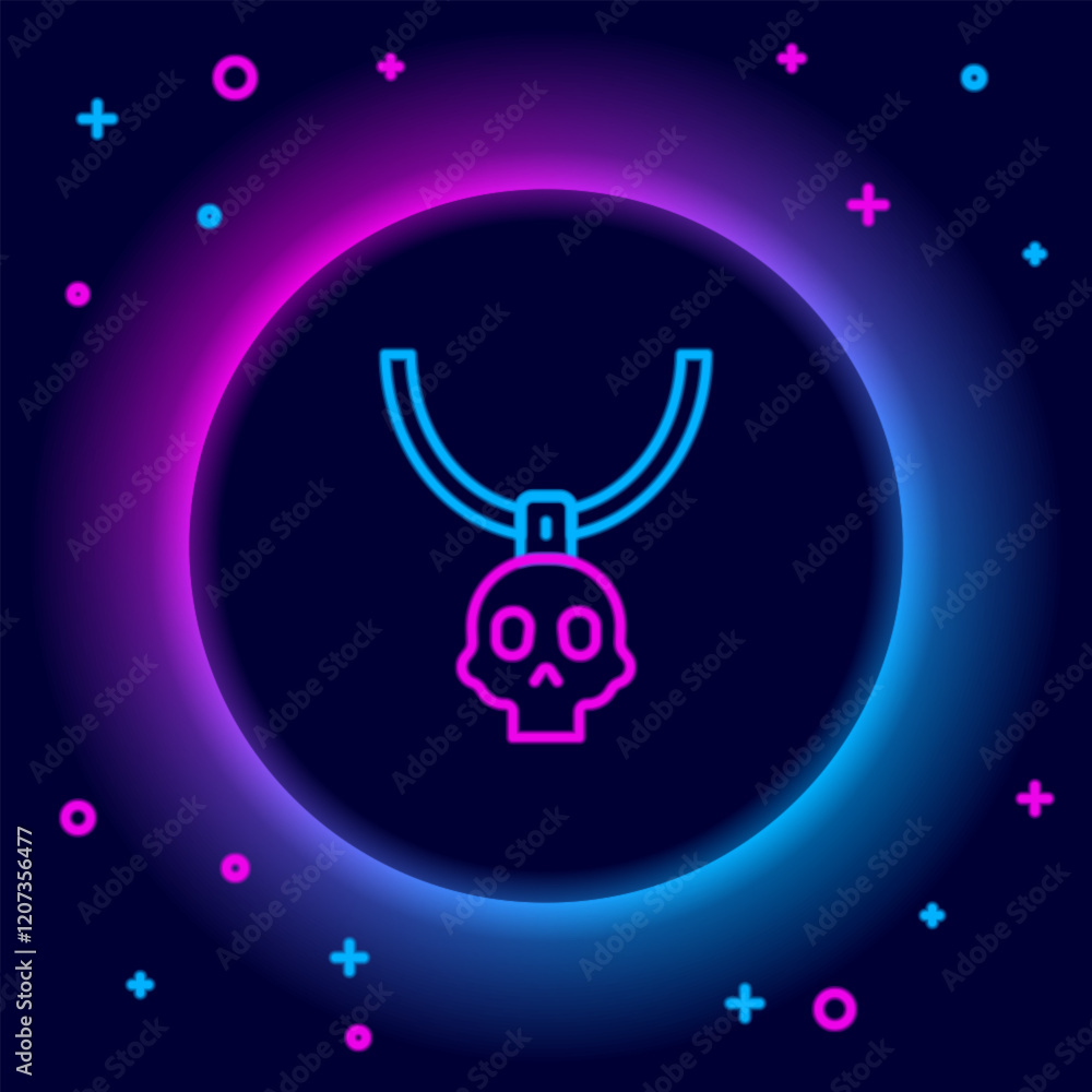 Glowing neon line Necklace amulet icon isolated on black background. Colorful outline concept. Vector Glowing neon line Necklace amulet icon isolated on black background. Colorful outline concept. Vector