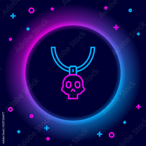 Glowing neon line Necklace amulet icon isolated on black background. Colorful outline concept. Vector