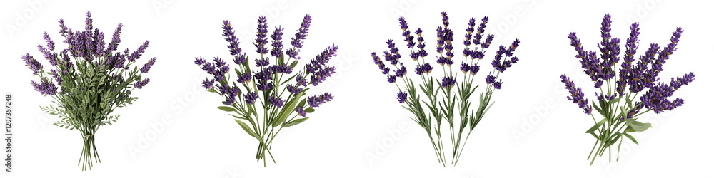 Fototapeta premium Lush Bunches of Vibrant Purple Lavender Flowers Arranged in a Beautiful Rustic Floral Bouquet in a Natural Garden or Countryside Setting
