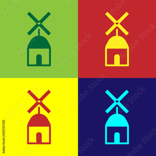 Pop art Windmill icon isolated on color background. Vector