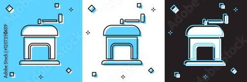 Set Manual coffee grinder icon isolated on blue and white, black background. Vector