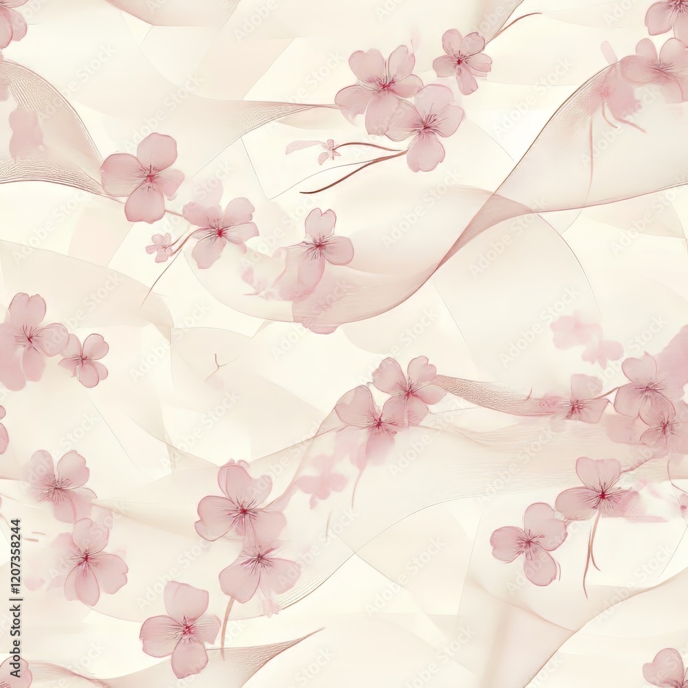 Delicate Pink Blossoms Dancing on Cream Waves Delicate Pink Blossoms Dancing on Cream Waves