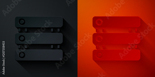 Paper cut Server, Data, Web Hosting icon isolated on black and red background. Paper art style. Vector
