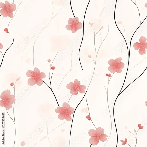 Wallpaper Mural Delicate Pink Blossoms On Branching Stems Torontodigital.ca