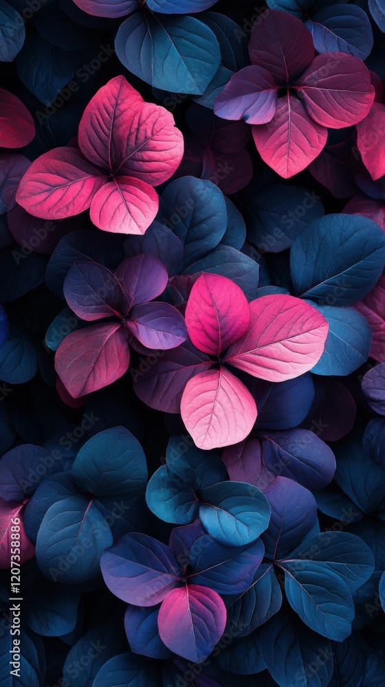 Pink and blue leafs in the dark, a unique phone wallpaper Pink and blue leafs in the dark, a unique phone wallpaper