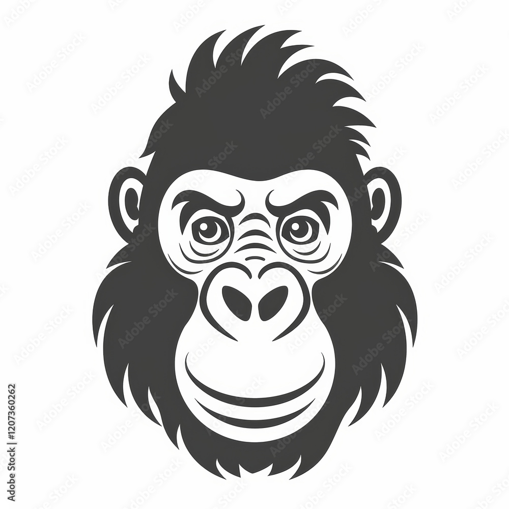 Cute Flat Vector Logo of a Gorilla in Black and White Outline Cute Flat Vector Logo of a Gorilla in Black and White Outline