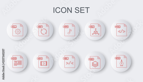 Set line EPS file document, DOC, MP3, PSD, DLL, GIF, MP4 and XSL icon. Vector