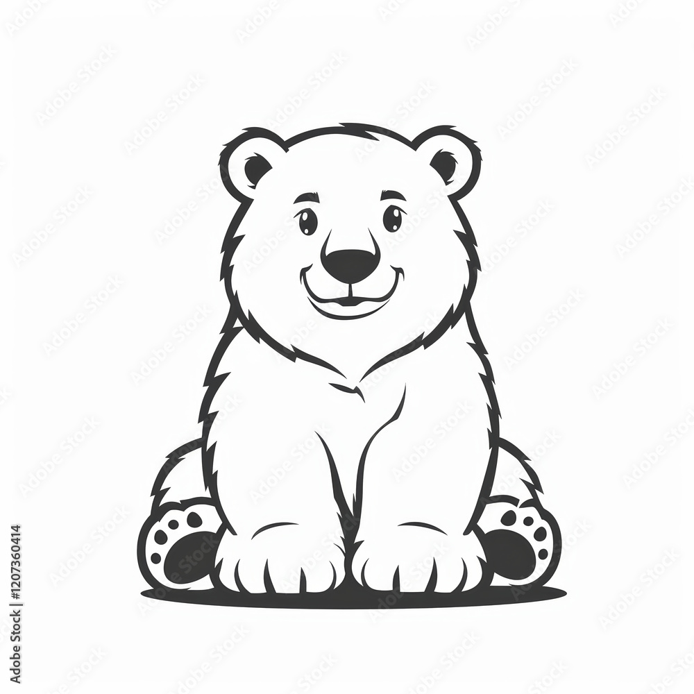 Naklejka premium Cute Polar Bear Vector Logo Design in Black and White Outline