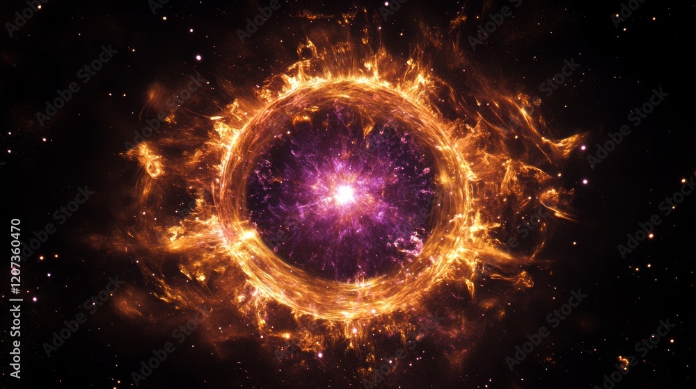 Solar eclipse and moon light neon ring vector. Fire glow in halo. Galaxy effect on fantasy sphere in purple and orange. Realistic frame overlay. Total black background and magic edge sparks energy Solar eclipse and moon light neon ring vector. Fire glow in halo. Galaxy effect on fantasy sphere in purple and orange. Realistic frame overlay. Total black background and magic edge sparks energy