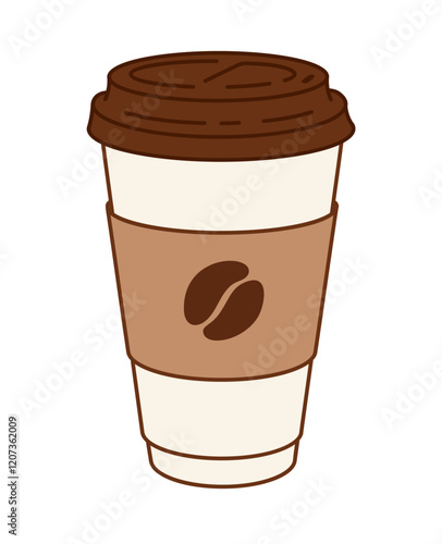Vector minimalistic line art color illustration of takeaway paper Coffee cup with bean