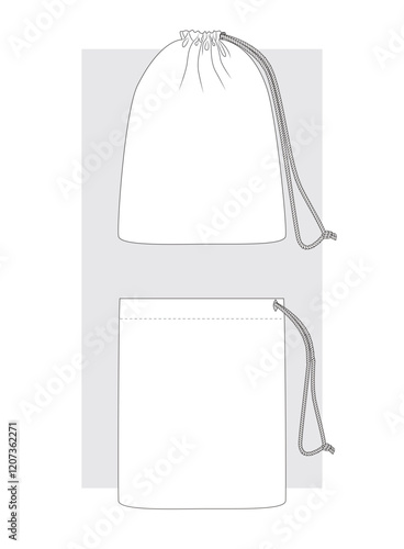 Package with a tightening cord. Technical sketch. Vector ullustration.