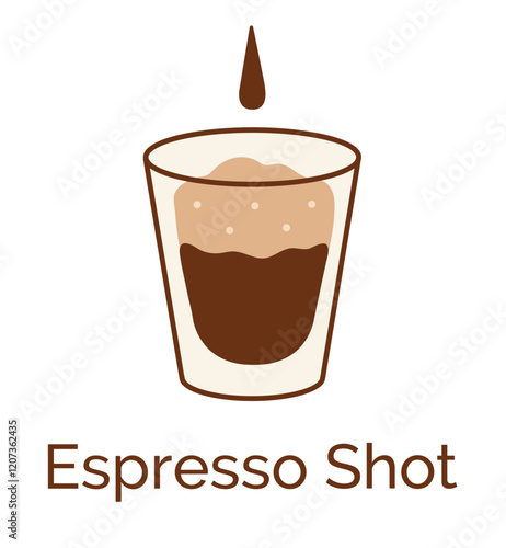 Vector minimalistic line art color illustration of Espresso Coffee shot