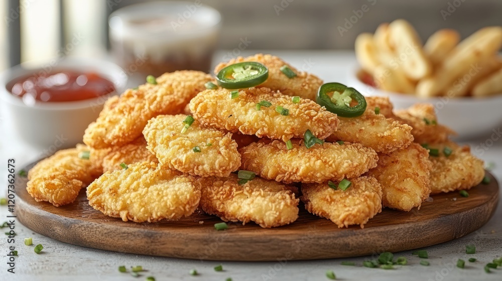 Crispy Chicken Tenders with Spicy Jalapenos and Ketchup Crispy Chicken Tenders with Spicy Jalapenos and Ketchup