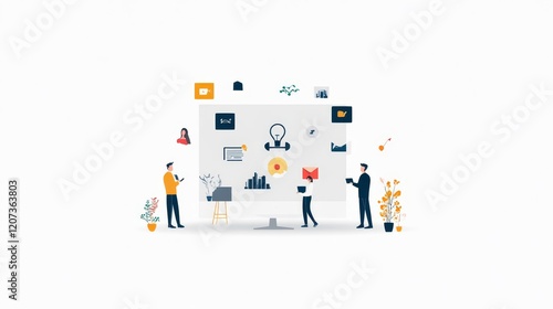 Wallpaper Mural Illustrative Concept of Team Collaboration and Creative Brainstorming in a Modern Office Environment with Visual Aids and Digital Tools for Enhanced Productivity Torontodigital.ca