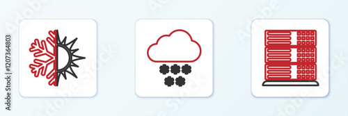 Set line Server, Data, Web Hosting, Sun and snowflake and Cloud with icon. Vector